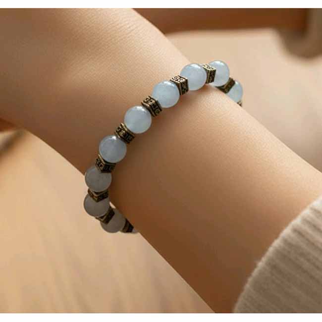 Blue jade (8mm) with silver cubed spacers - 16cm