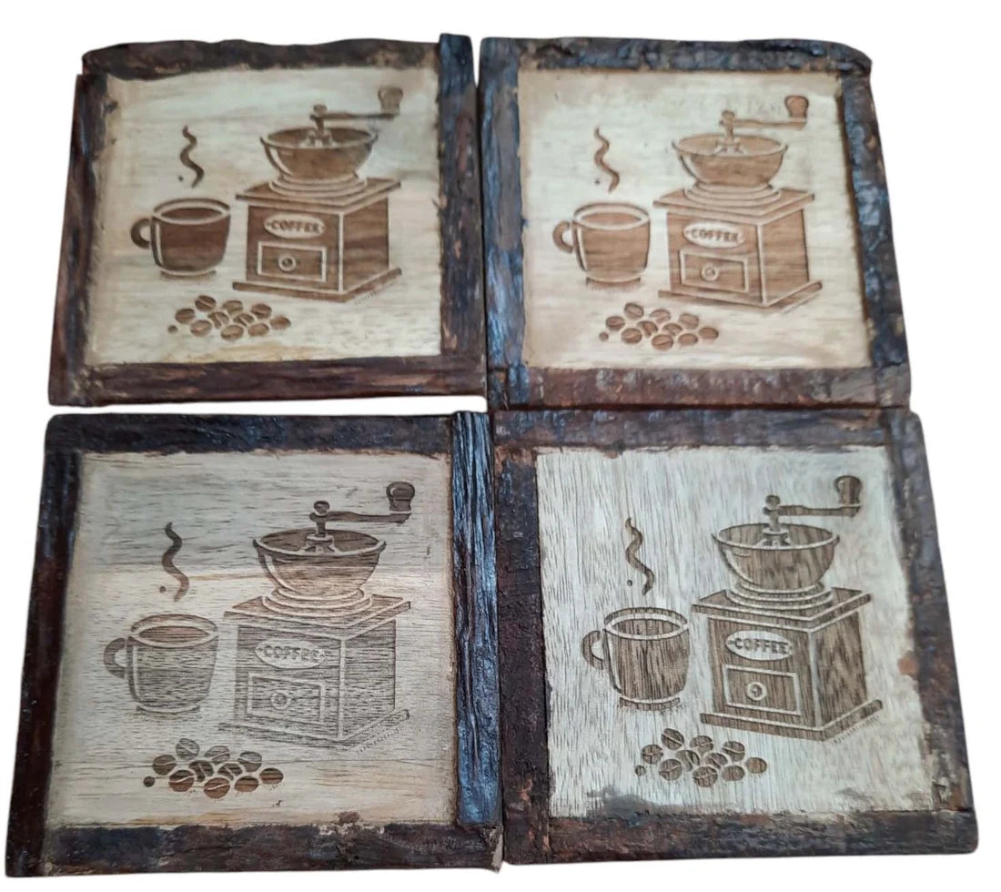 Rustic Wooden Coasters – Coffee Grinder