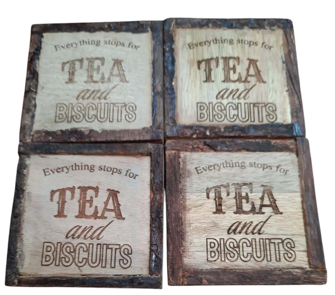Rustic Wooden Coasters – Everything Stops for Tea